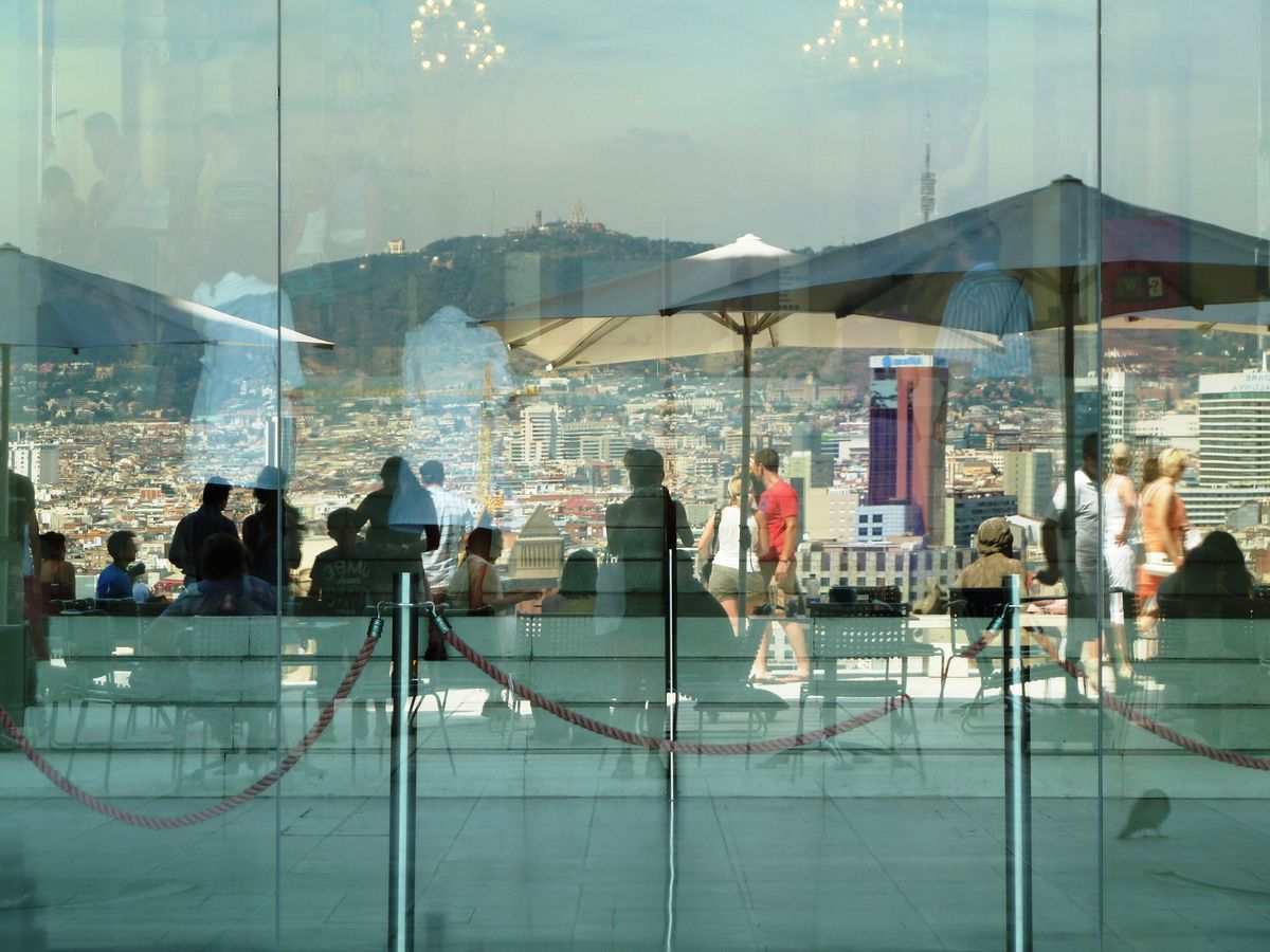 Reflection of people in Barcelona