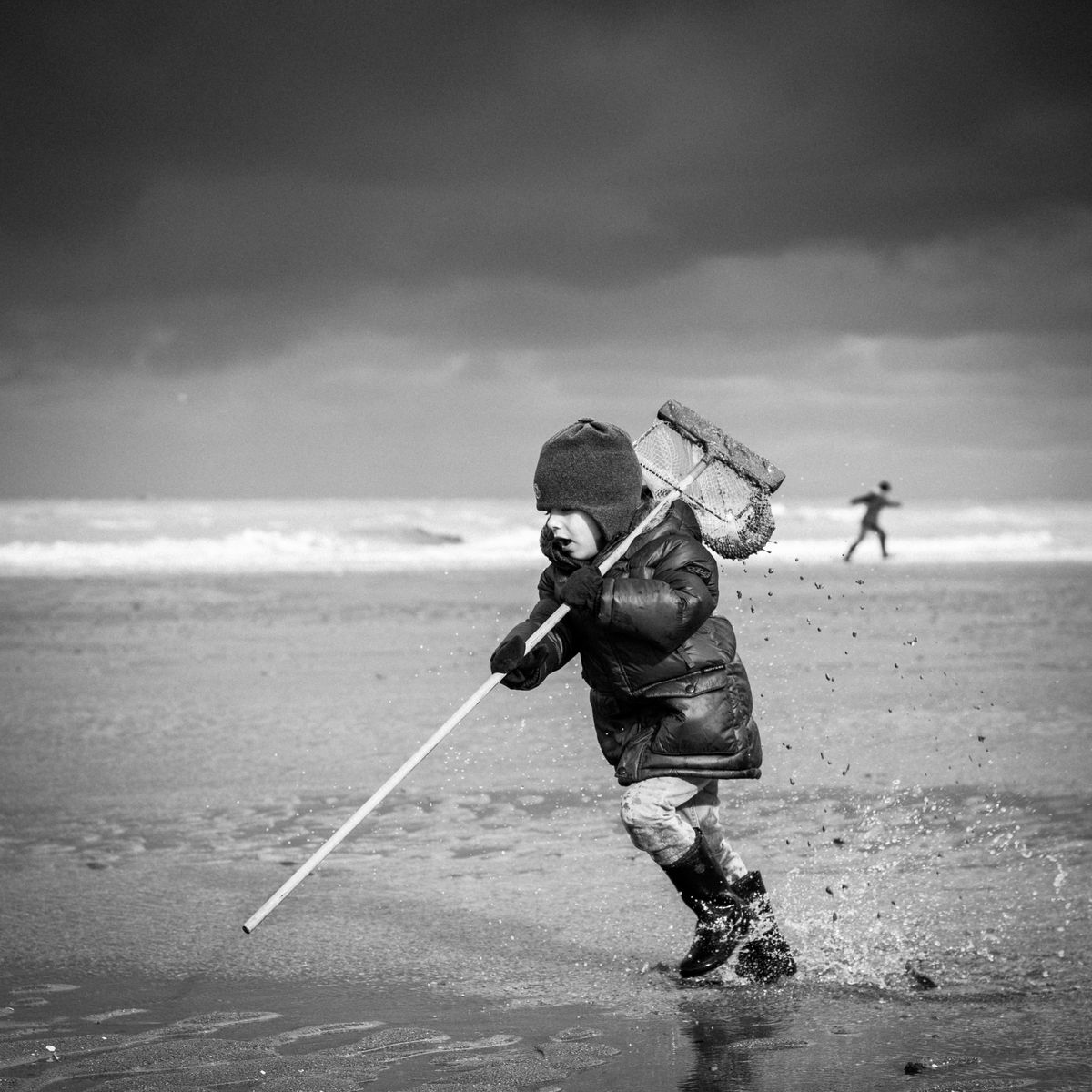 running fishing kid