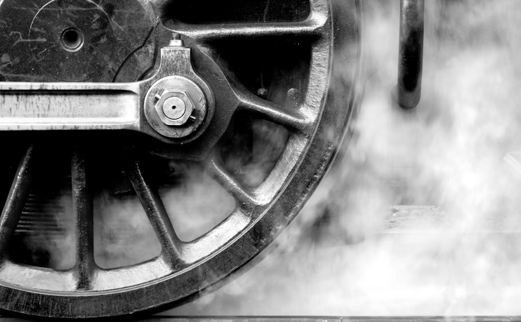 Part of a locomotive wheel on a preserved railway.